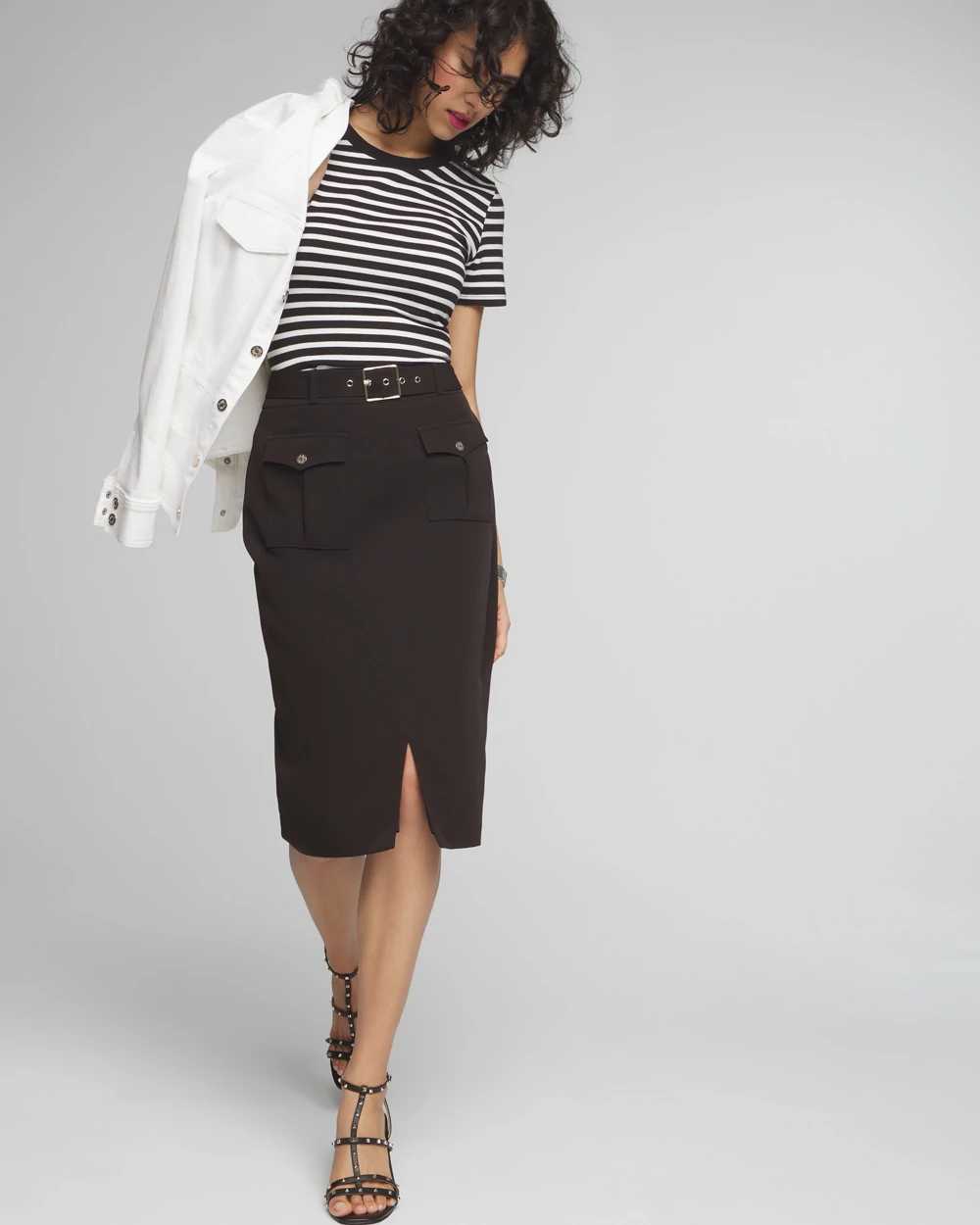 Black midi pencil outlet skirt with pockets
